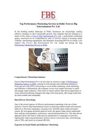 Top Performance Marketing Services in Delhi – Choose Forever Big Entertainment!