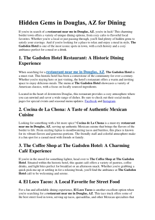 Hidden Gems in Douglas, AZ for Dining