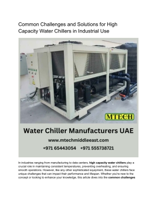 Common Challenges and Solutions for High Capacity Water Chillers in Industrial Use