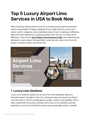 Top 5 Luxury Airport Limo Services in USA to Book Now