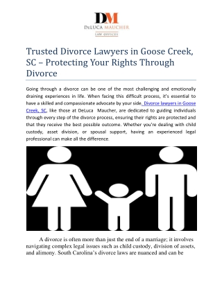 Trusted Divorce Lawyers in Goose Creek, SC – Protecting Your Rights Through Divo