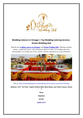 Wedding Caterers in Srinagar | Top Wedding Catering Services - Dream Wedding Hub