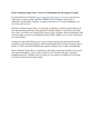 Your Ultimate Destination for Top-Shelf Liquor in Fraser Commons, Canada