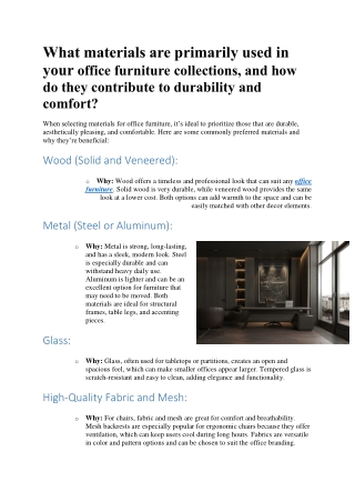 What materials are primarily used in your office furniture collections