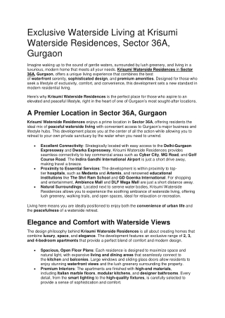 Exclusive Waterside Living at Krisumi Waterside Residences