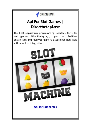 Api For Slot Games  Directbetapi.xyz