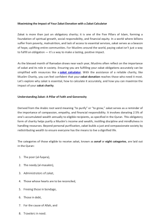 Maximizing the Impact of Your Zakat Donation with a Zakat Calculator