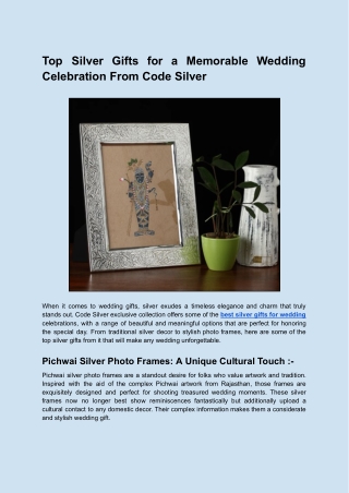 Top Silver Gifts for a Memorable Wedding Celebration From Code Silver