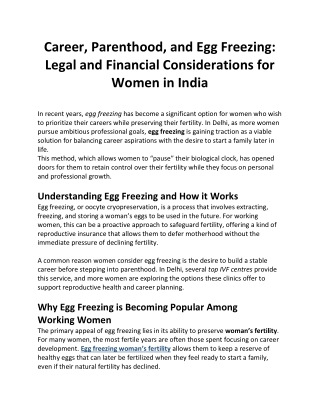 Career, Parenthood, and Egg Freezing Legal and Financial Considerations for Women in India