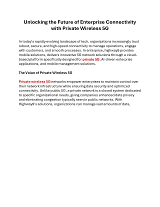 Highway9’s Private Wireless 5G Solutions