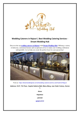 Wedding Caterers in Rajouri | Best Wedding Catering Services - Dream Wedding Hub