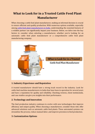 What to Look for in a Trusted Cattle Feed Plant Manufacturer
