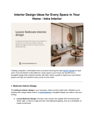 Interior Design Ideas for Every Space in Your Home - Intra Interior