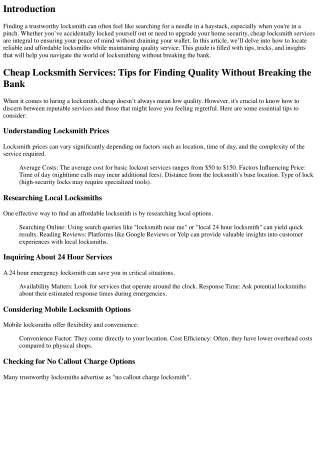 Cheap Locksmith Services: Tips for Finding Quality Without Breaking the Bank