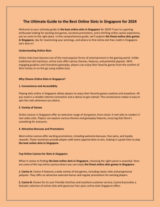 Thebestcasinosite.com - The Ultimate Guide to the Best Online Slots in Singapore for 2024