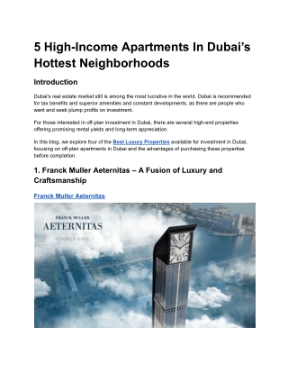 5 High-Income Apartments In Dubai’s Hottest Neighborhoods