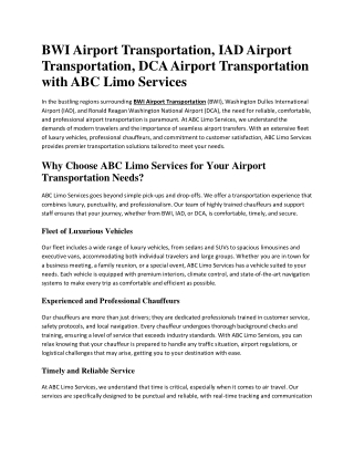 BWI , IAD , DCA Airport Transportation