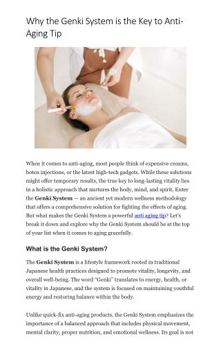 Why the Genki System is the Key to Anti-Aging Tip