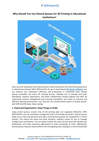Why Should You Use Shared Queues for 3D Printing in Educational Institutions?