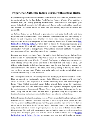 Experience Authentic Indian Cuisine with Saffron Bistro