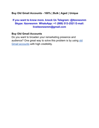 Buy Old Gmail Accounts - 100% _ Bulk _ Aged _ Unique