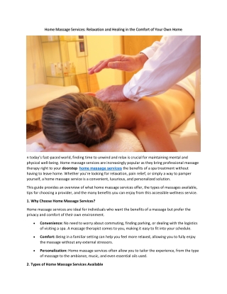 Home Massage Services: Relaxation and Healing in the Comfort of Your Own Home