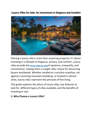 Luxury Villas for Sale: An Investment in Elegance and Comfort
