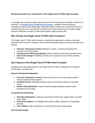 Elevating Neonatal Care_ Key Benefits of the Ningbo David YP-90A Infant Incubator