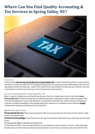 Where Can You Find Quality Accounting & Tax Services in Spring Valley, NV?