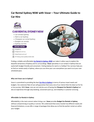 Car Rental Sydney NSW with Vezar