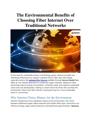 The Environmental Benefits of Choosing Fiber Internet Over Traditional Networks