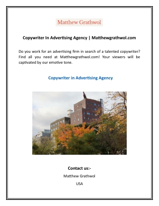 Copywriter In Advertising Agency Matthewgrathwol