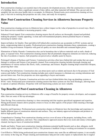 How Post-Construction Cleaning Services in Allentown Increase Property Value