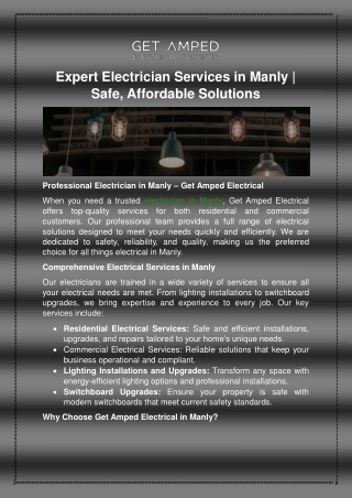 Expert Electrician Services in Manly - Safe, Affordable Solutions