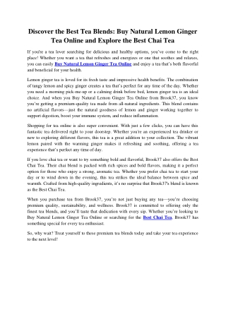 Discover the Best Tea Blends: Buy Natural Lemon Ginger Tea Online and Explore th