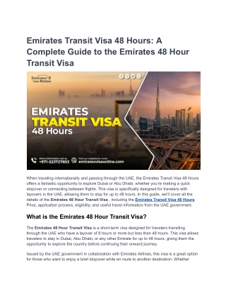 Emirates Transit Visa 48 Hours