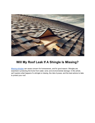 Will My Roof Leak If A Shingle Is Missing
