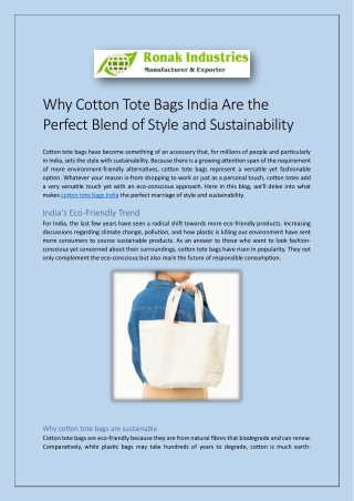 Why Cotton Tote Bags India Are the Perfect Blend of Style and Sustainability