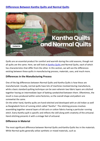 Differences Between Kantha Quilts and Normal Quilts