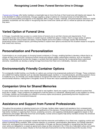 Recognizing Liked Ones: Funeral Service Urns in Chicago