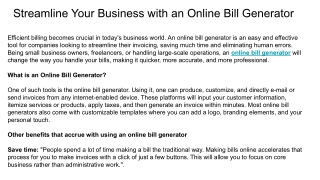 Streamline Your Business with an Online Bill Generator