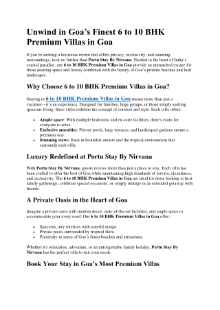 Unwind in Goa's Finest 6 to 10 BHK Premium Villas in Goa