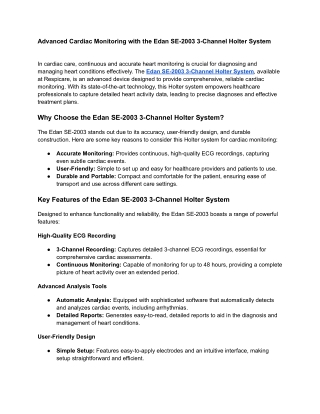 Advanced Cardiac Monitoring with the Edan SE-2003 3-Channel Holter System