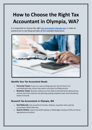How to Choose the Right Tax Accountant in Olympia, WA?