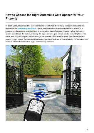 How to Choose the Right Automatic Gate Opener for Your Property