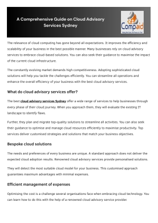 A Comprehensive Guide on Cloud Advisory Services Sydney