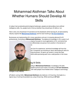 Mohammad Alothman Talks About Whether Humans Should Develop AI Skills