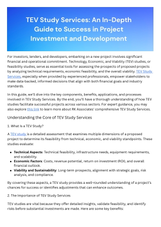TEV Study Services An In-Depth Guide to Success in Project Investment and Development