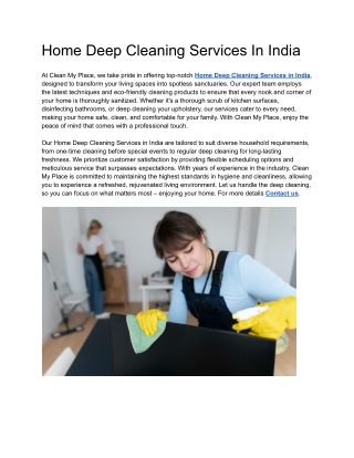 Home Deep Cleaning Services In India