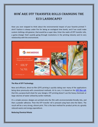 How Are DTF Transfer Rolls Changing the Eco Landscape?